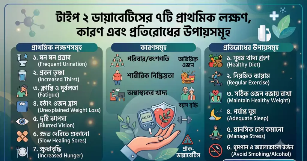 টাইপ ২ ডায়াবেটিসের ৭টি প্রাথমিক লক্ষণ, কারণ এবং এটি প্রতিরোধের উপায়সমূহ